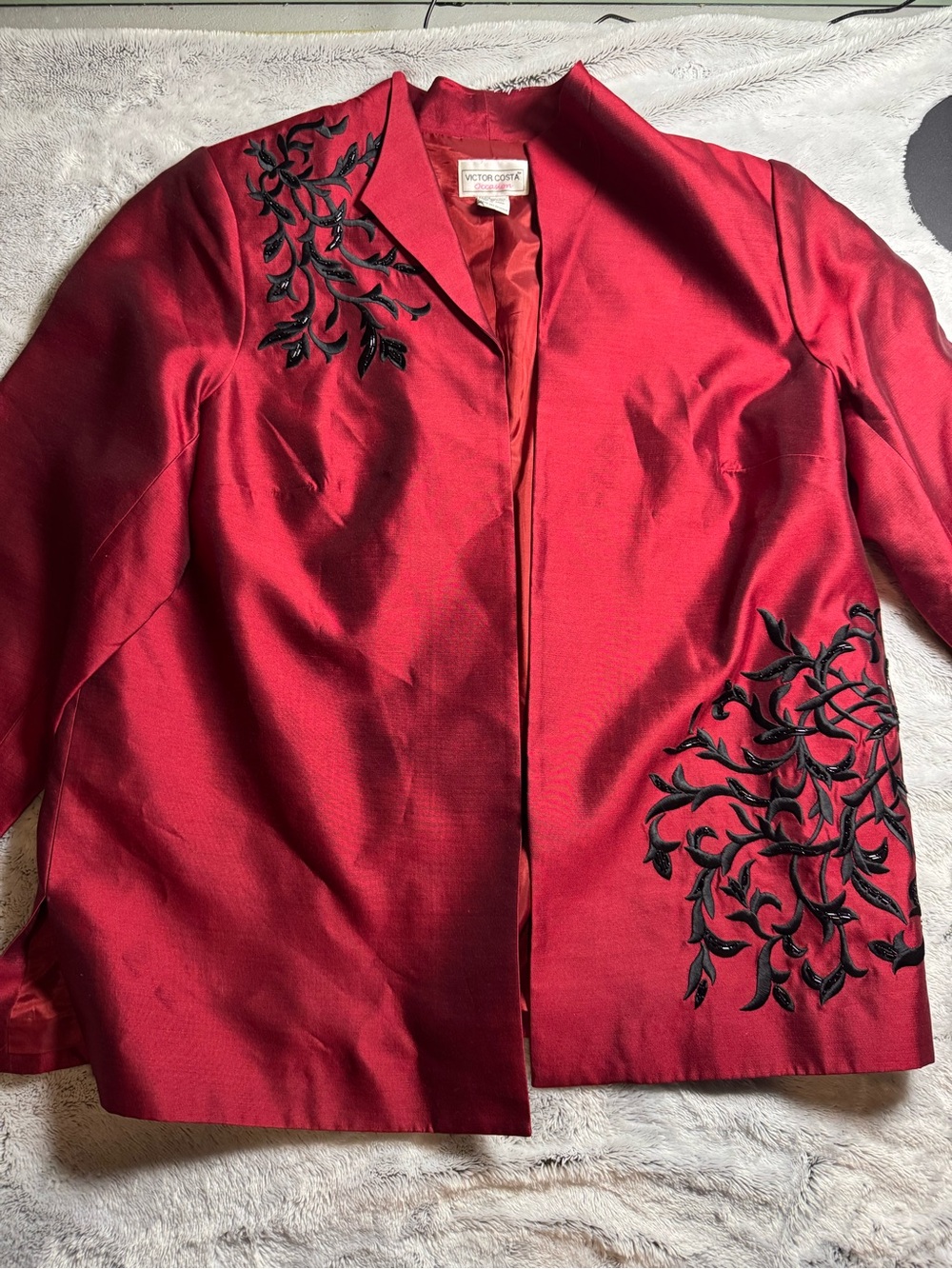 Victor Costa gorgeous silk Red Embroidered Open-Front Jacket size 1X Vtg Y2K